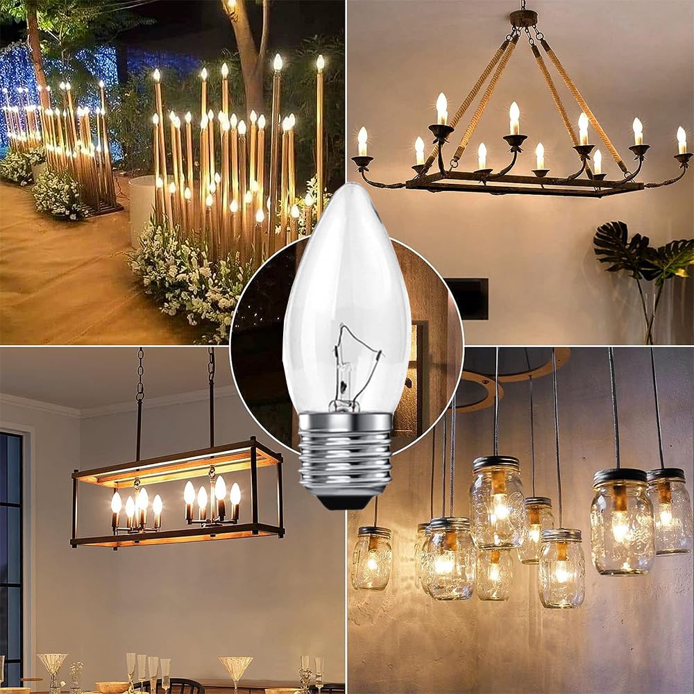 SCOMX 40W B11 Equivalent Energy Incandescent Torpedo Tip Chandelier with Crystal Clear Incandescent Light Bulbs Tip Light Bulb and Medium E26 Candelabra Base 10-Pack