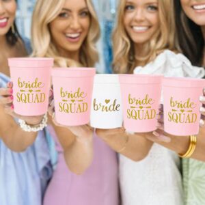 PartyGifts&beyond 13packs Bachelorette Party Cups Bride Squad Plastic Cups for Bridesmaid Gifts Bridal Shower Wedding Bachelorette Party Decorations(Pink)