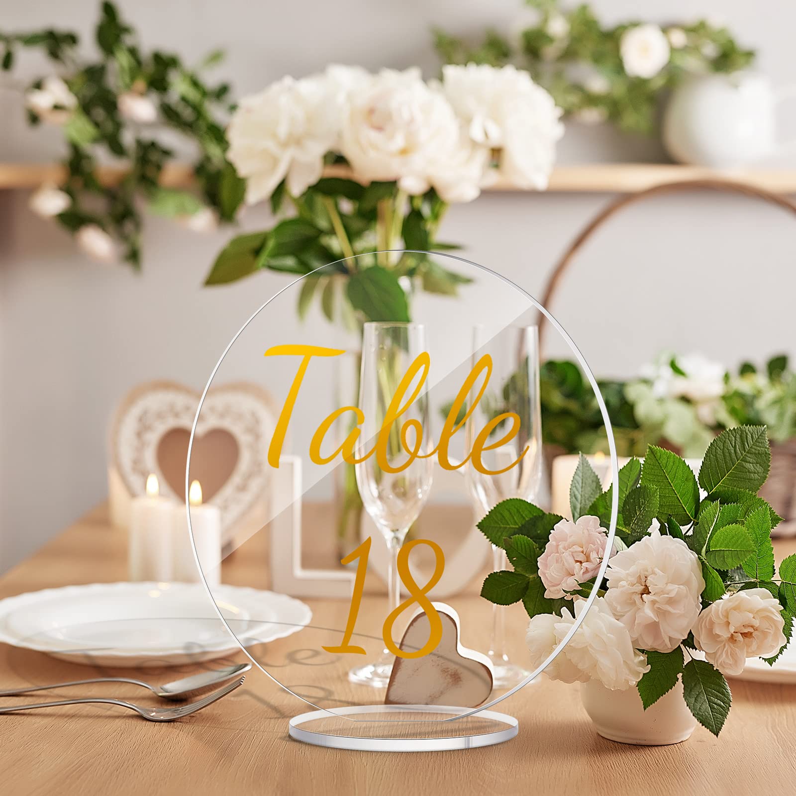 Sintuff 30 Pcs Acrylic Table Numbers Wedding Table Numbers with Stands Clear Table Numbers for Wedding Reception 4.72in Acrylic Wedding Signs 1 to 30 Acrylic Signs and Holders Display Stand (Gold)