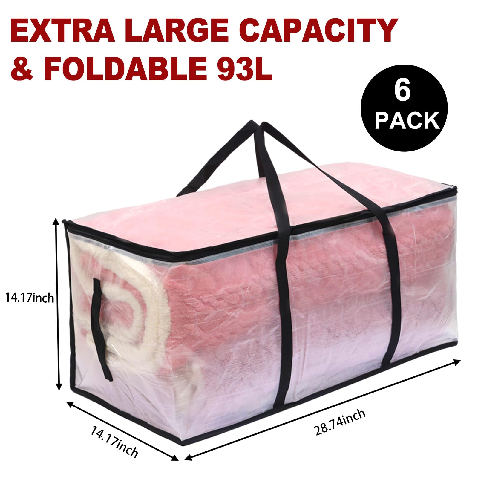 Fixwal Heavy Duty Moving Bags 8 Pack Storage Bags 93L Clear Moving Supplies for Space Saving Moving Storage Backpack Straps Strong Handles & Zippers, Foldable