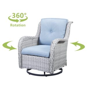 HUMMUH Patio Furniture 6 Pieces Outdoor Furniture Set Wicker Outdoor Sectional Sofa with Swivel Rocking Chairs,Patio Ottomans,Patio Coffee Table(Light Grey/Light Blue)