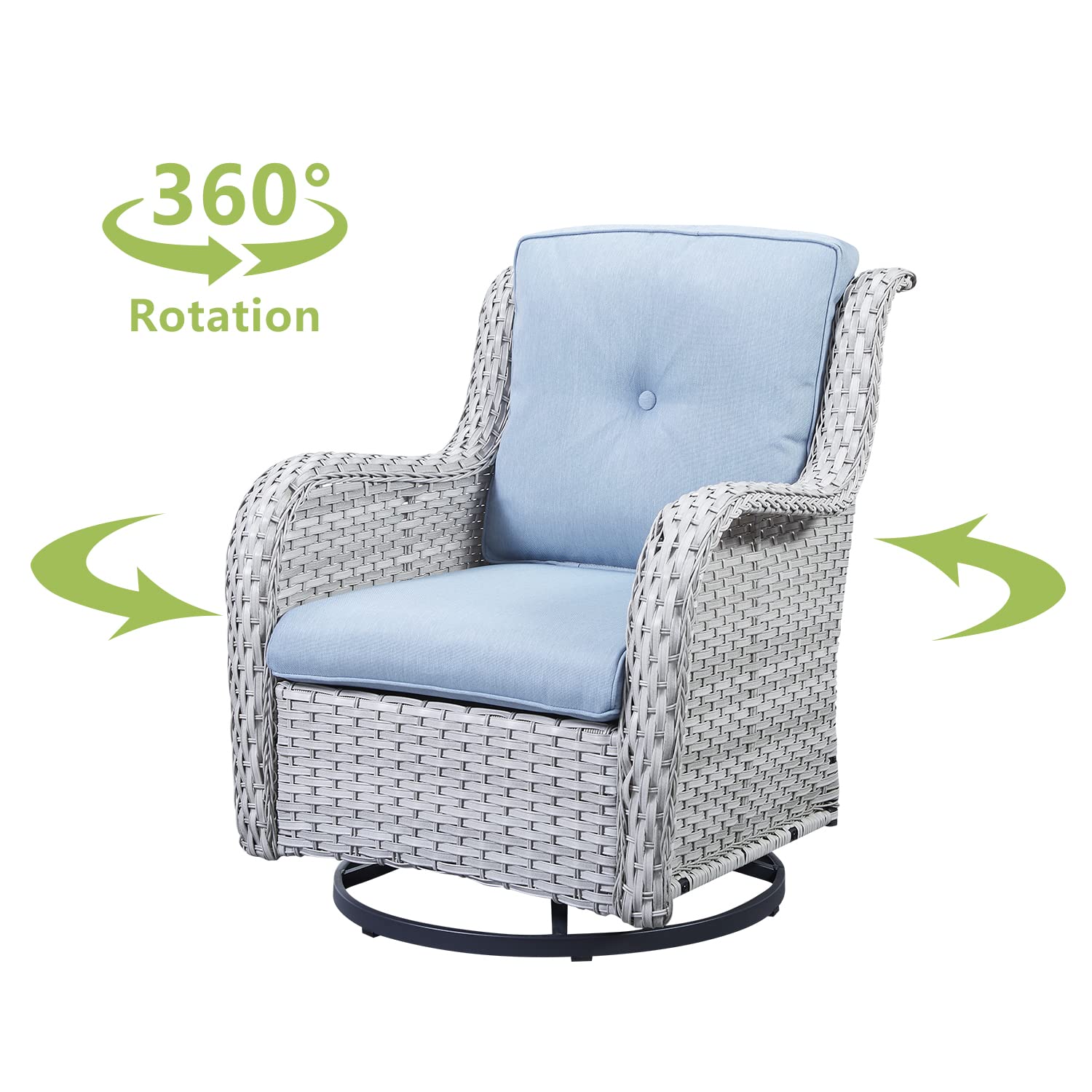 HUMMUH Outdoor Swivel Rocker Wicker Patio Chairs Set of 2, Rattan Rocking Chair Furniture Set(Light Grey,Light Blue)