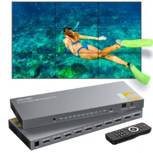 video wall controller 3x3,jchici tv wall processor,4k x 2k hd display,180 degree rotate,10 splicing modes,input 4k and output 1080p, streaming media video device