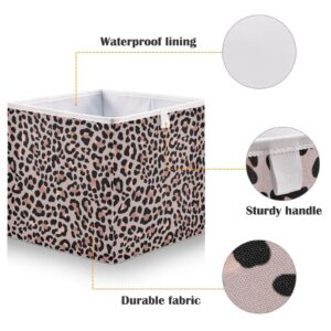 Pink Leopard Print Cheetah Basket Cube Storage Bins Fabric Storage Baskets Collapsible Decorative Storage Box with Handles Organizer Bag for Shelf Closet Toy Gift 15 x 11 x 7