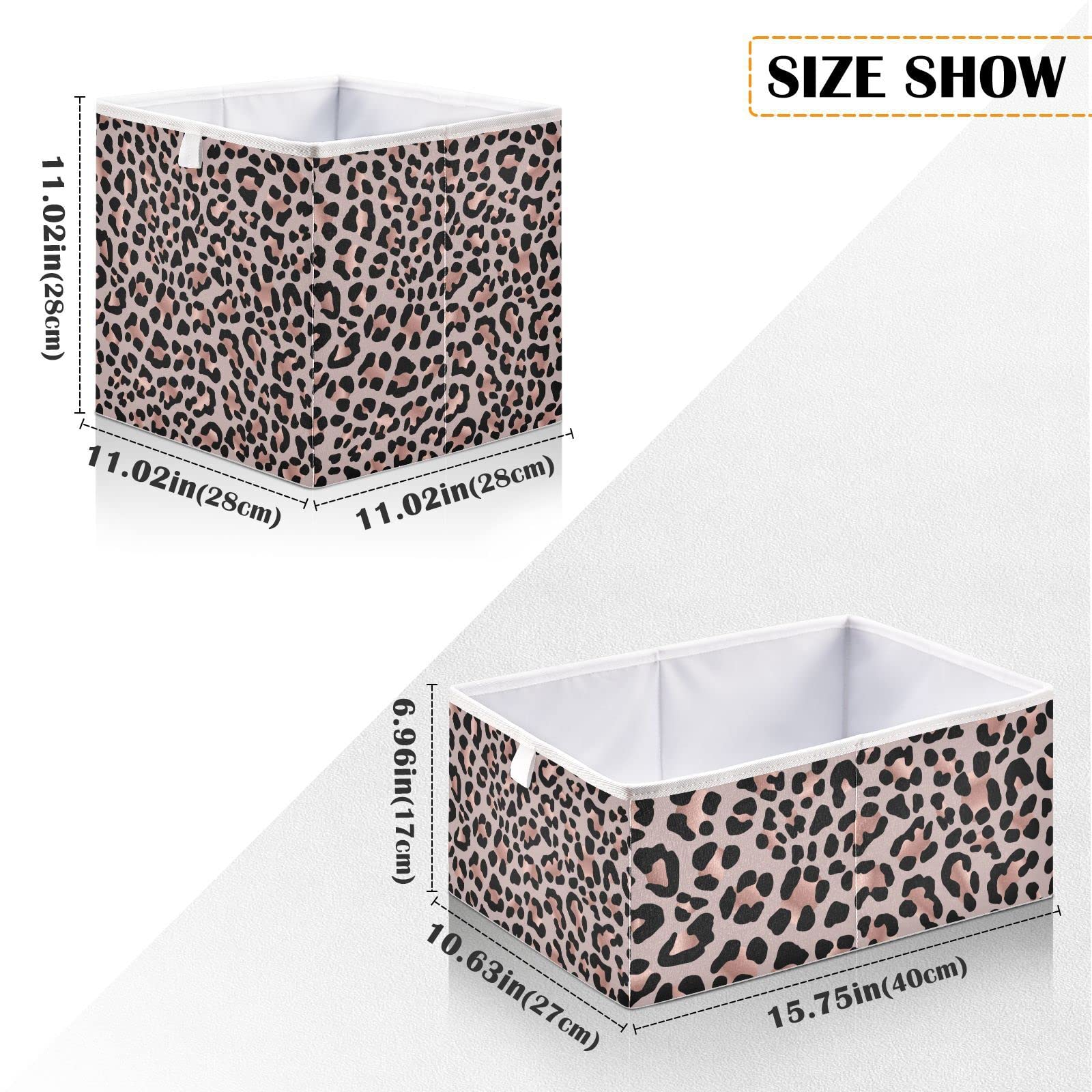 Pink Leopard Print Cheetah Basket Cube Storage Bins Fabric Storage Baskets Collapsible Decorative Storage Box with Handles Organizer Bag for Shelf Closet Toy Gift 15 x 11 x 7