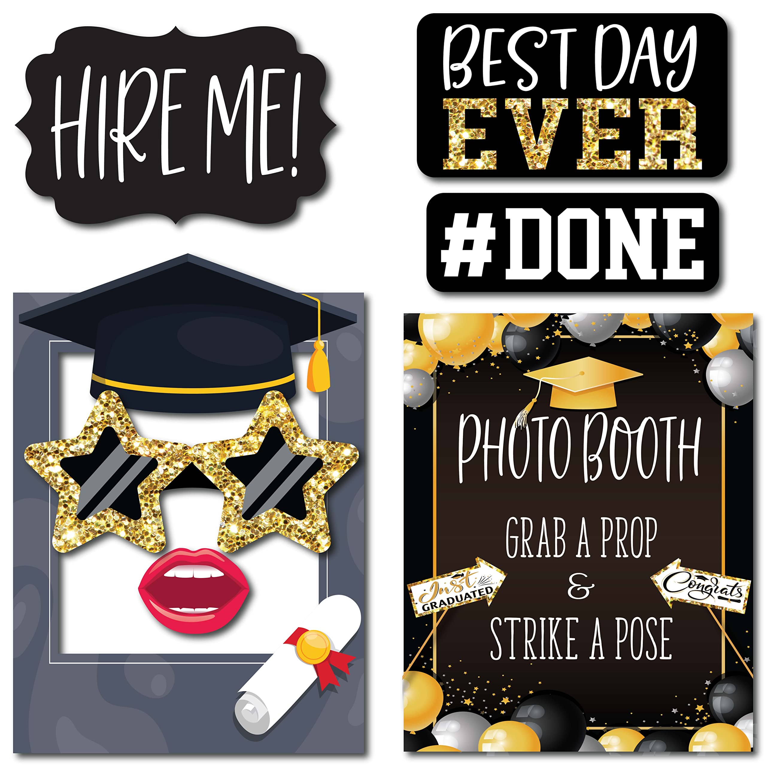 Graduation Photo Booth Props - 41-pc Photobooth Kit with 8 x 10-Inch Sign, 60 Adhesive Pads, 45 Sticks - Graduation Props - Graduation Picture Props - Grad Photo Booth Props