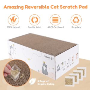 PatiencET 4 Pack Cat Scratch Pad with Box, Cardboard Cat Scratcher for Indoor Cats, Reversible Scratcher with Catnips Box Bed Desigh for Small Medium Cat Kitten, Scratching Board for Cats