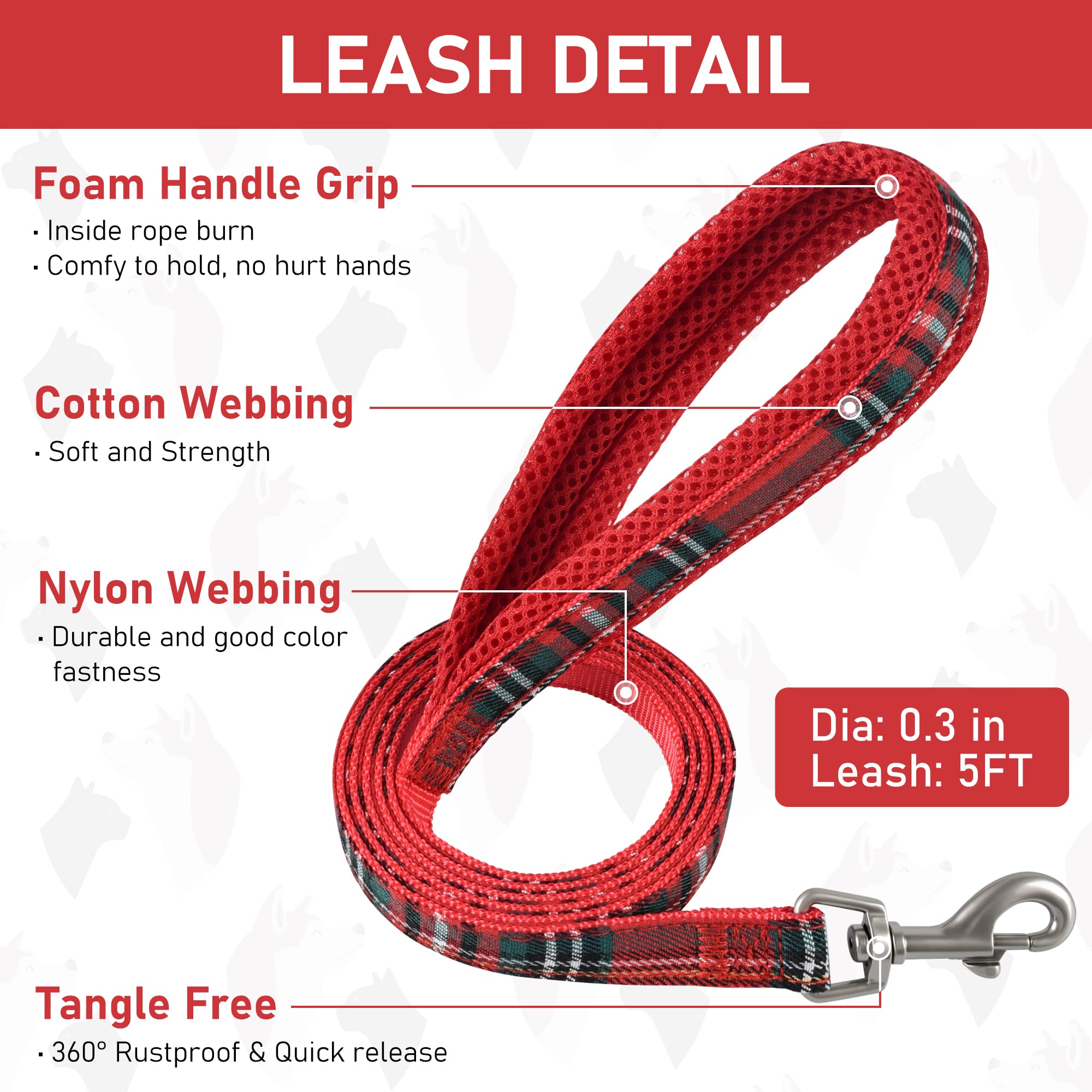 GAMUDA Small Dog Harness Collar and Leash Set, Step in No Chock No Pull Soft Mesh Adjustable Dog Vest Harnesses Plaid Reflective for Dogs Puppy Cats Kitten Rabbit (Red, L)