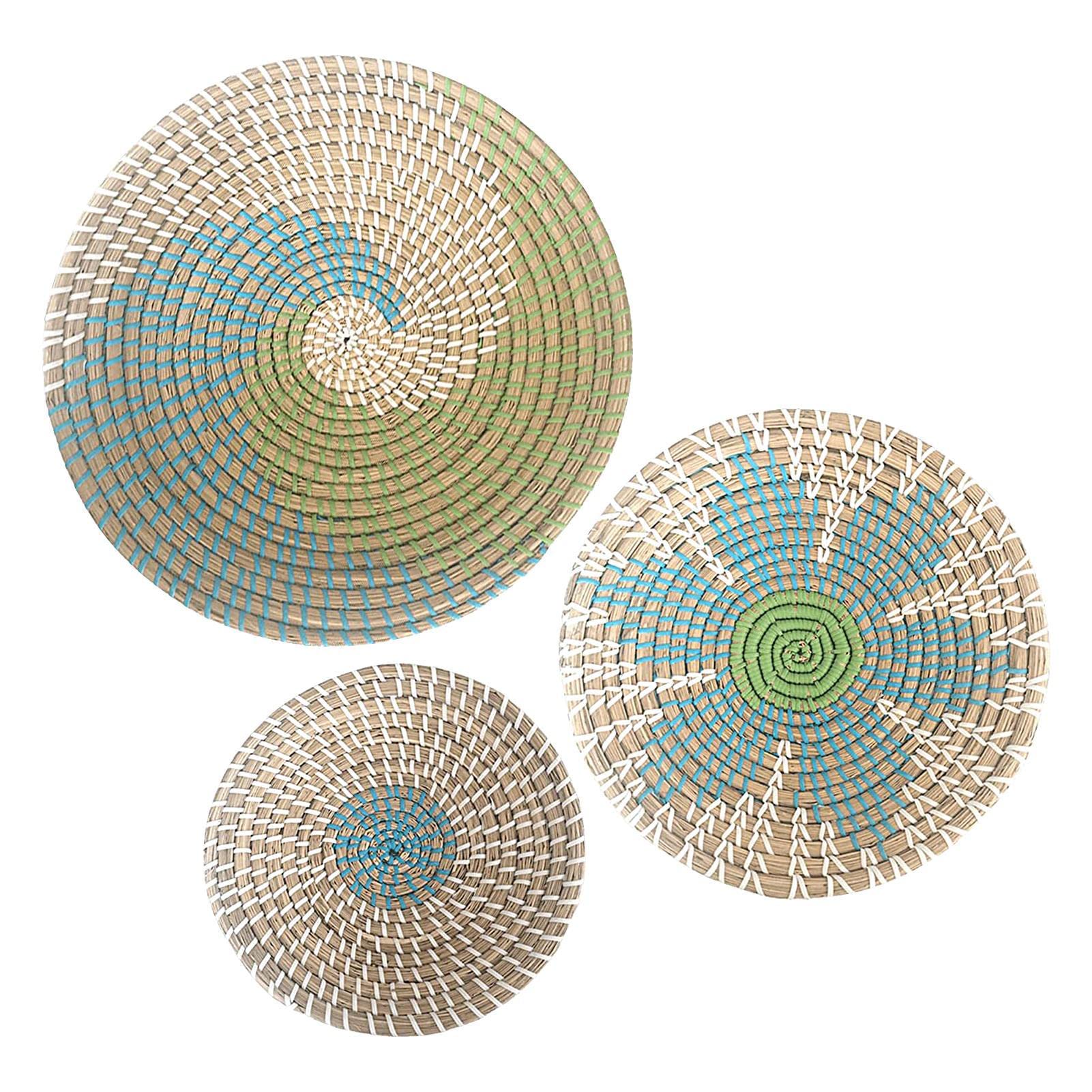 Round Seagrass Hanging Woven Wall Basket Decor 25-35cm | Handmade, Versatile & | Boho Basket Wall Decor Set of 3 - Addition to any Room | Woven Wall Baskets