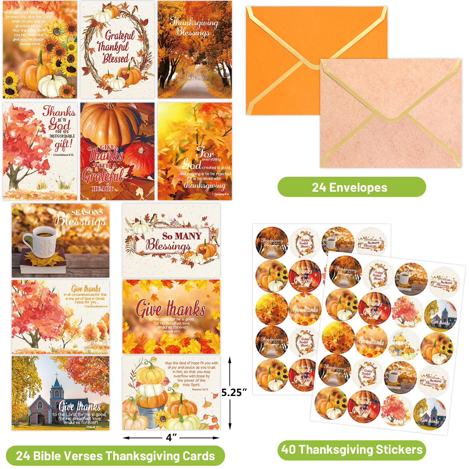 WorldBazaar Thanksgiving Greeting Cards Religious Cards with Bible Verses Envelopes 24 Pack