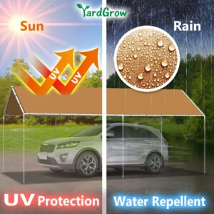 YardGrow 10'x20' Carport Replacement Canopy Cover for Tent Car Shelter Top Tarp Cover w/Bungees, Carport Canopy Top Replacement Cover ONLY (Tan)