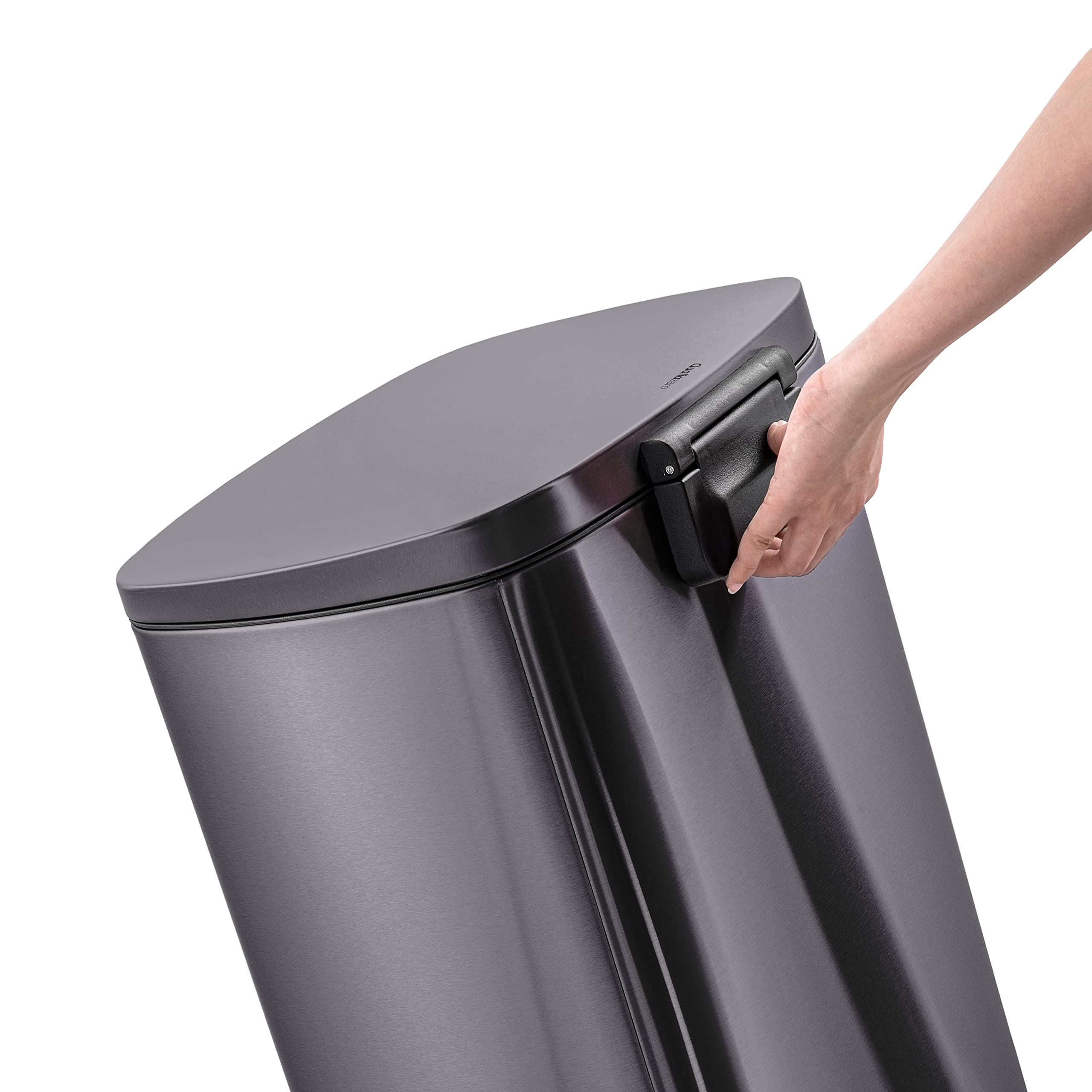 QUALIAZERO 50L/13Gal Heavy Duty Hands-Free Black Stainless Steel Commercial/Kitchen Step Trash Can, Fingerprint-Resistant Soft Close Lid Trashcan, Rectangle Shape (50L Rectangle BSS)