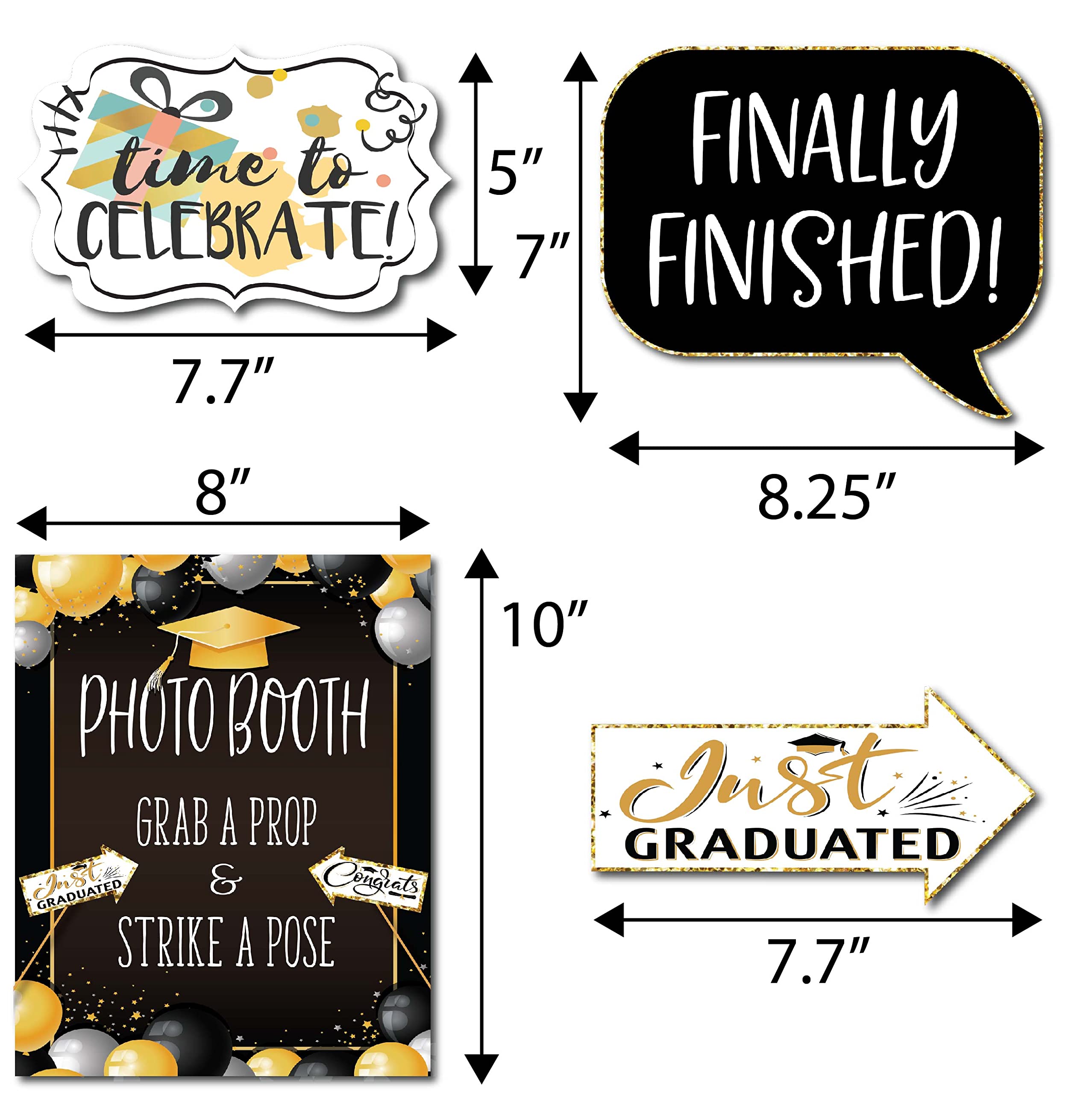 Graduation Photo Booth Props - 41-pc Photobooth Kit with 8 x 10-Inch Sign, 60 Adhesive Pads, 45 Sticks - Graduation Props - Graduation Picture Props - Grad Photo Booth Props