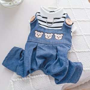 Dog Winter Clothes Pet Plaid Shirts Stylish Denim Jumpsuit for Small Dog Cute Cartoon Puppy Bib Overalls Boy Girl Dogs Classic Outfit Chihuahua Yorkies One Piece Birthday Holiday Apparel