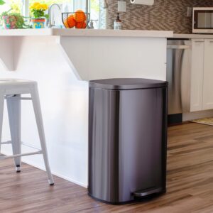 QUALIAZERO 50L/13Gal Heavy Duty Hands-Free Black Stainless Steel Commercial/Kitchen Step Trash Can, Fingerprint-Resistant Soft Close Lid Trashcan, Rectangle Shape (50L Rectangle BSS)