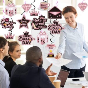 48 PCS Boss Day Decorations Pink and Black Happy Boss's Day Party Banner National Bosses Day Decorations for Women Office Hanging Streams Ceiling Swirls Rose Gold Glitter Supplies Favors Decor