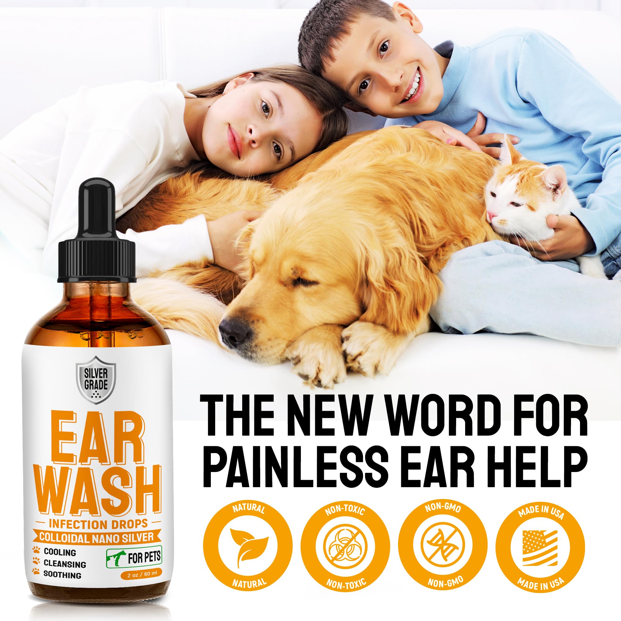 Dog Ear Infection Treatment + Colloidal Silver ● Ear Infection Treatment for Dogs & Cats ● Drops for Irritations, Itch, Odors, & Cat and Dog Ear Infection ● Silver Ear Wash for Different Pets ● 2 Oz