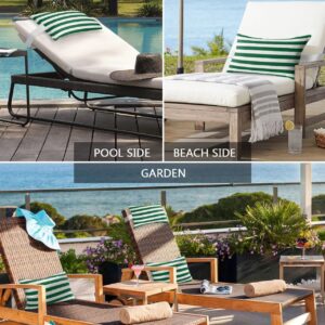 T&H XHome Outdoor Pillow for Chaise Lounge Chair, Christmas Green and White Stripe Waterproof Headrest Pillow Lumbar Pillows with Adjustable Elastic Strap for Beach, Poolside, Patio, Office (2 Pack)