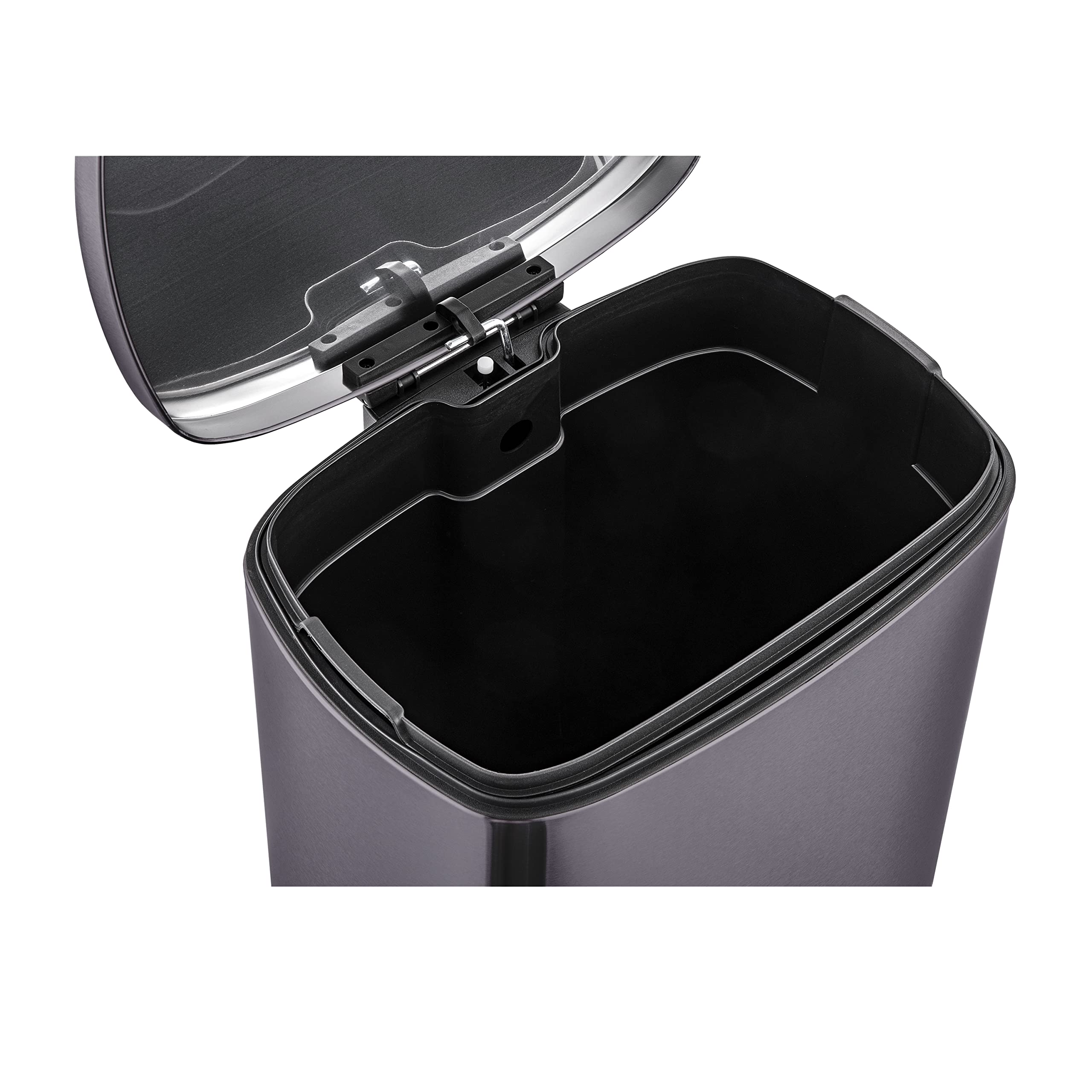 QUALIAZERO 50L/13Gal Heavy Duty Hands-Free Black Stainless Steel Commercial/Kitchen Step Trash Can, Fingerprint-Resistant Soft Close Lid Trashcan, Rectangle Shape (50L Rectangle BSS)