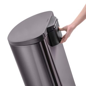 QUALIAZERO 50L/13Gal & 6L 1.6Gal, Heavy Duty Hands-Free Black Stainless Steel Commercial/Kitchen Step Trash Can, Fingerprint-Resistant Soft Close Lid Trashcan, D Shape (50&6L D Combo BSS)