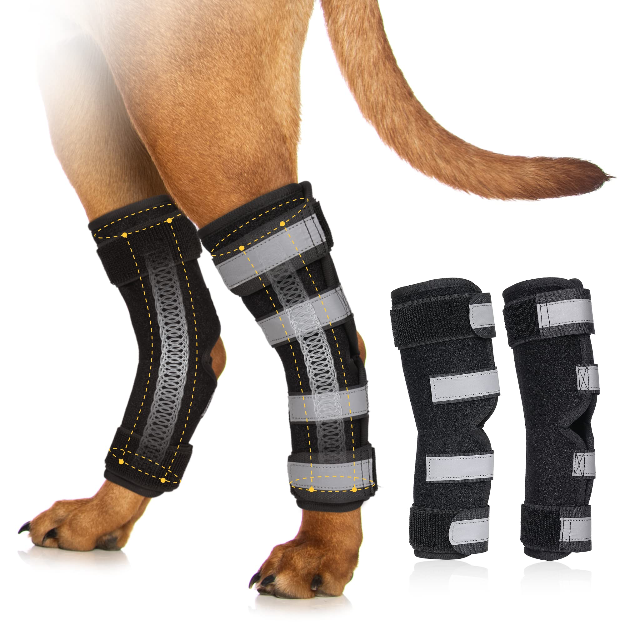 OPSELU Dog Leg Braces for Back Leg,Dog Back Leg Support Brace with Dual Metal Strips,Dog Leg Brace with Reflective Straps,Dog Knee Brace for luxating Patella,Dog ACL Brace Hind Leg,1 Pair(M)