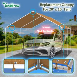 YardGrow 10'x20' Carport Replacement Canopy Cover for Tent Car Shelter Top Tarp Cover w/Bungees, Carport Canopy Top Replacement Cover ONLY (Tan)