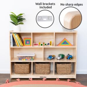 SPARK & WOW 8-Compartment Solid Wood Storage Cabinet - Toy Shelf Organizer - Shelves for Classroom - Includes Optional Wheels