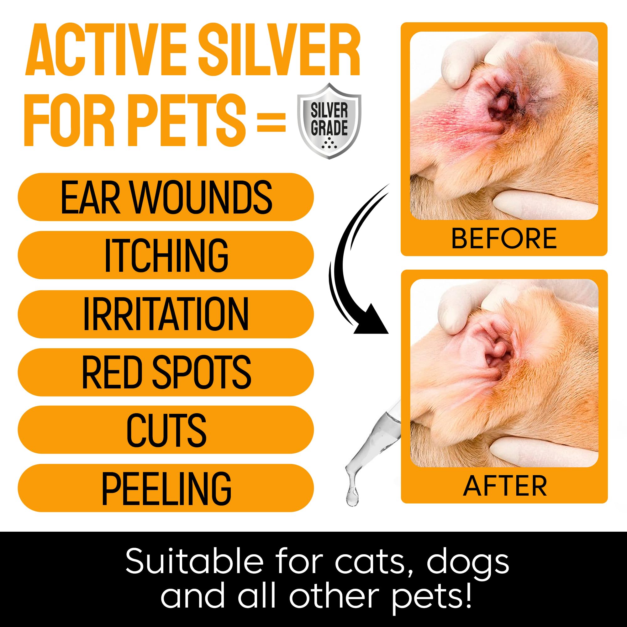 Dog Ear Infection Treatment + Colloidal Silver ● Ear Infection Treatment for Dogs & Cats ● Drops for Irritations, Itch, Odors, & Cat and Dog Ear Infection ● Silver Ear Wash for Different Pets ● 2 Oz