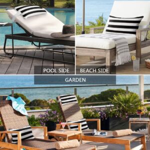 Outdoor Pillow for Chaise Lounge Chair, Simple Stripe Black and White Waterproof Headrest Pillow Lumbar Pillows with Insert & Adjustable Elastic Strap for Beach, Poolside, Patio, Office (1 Pack)