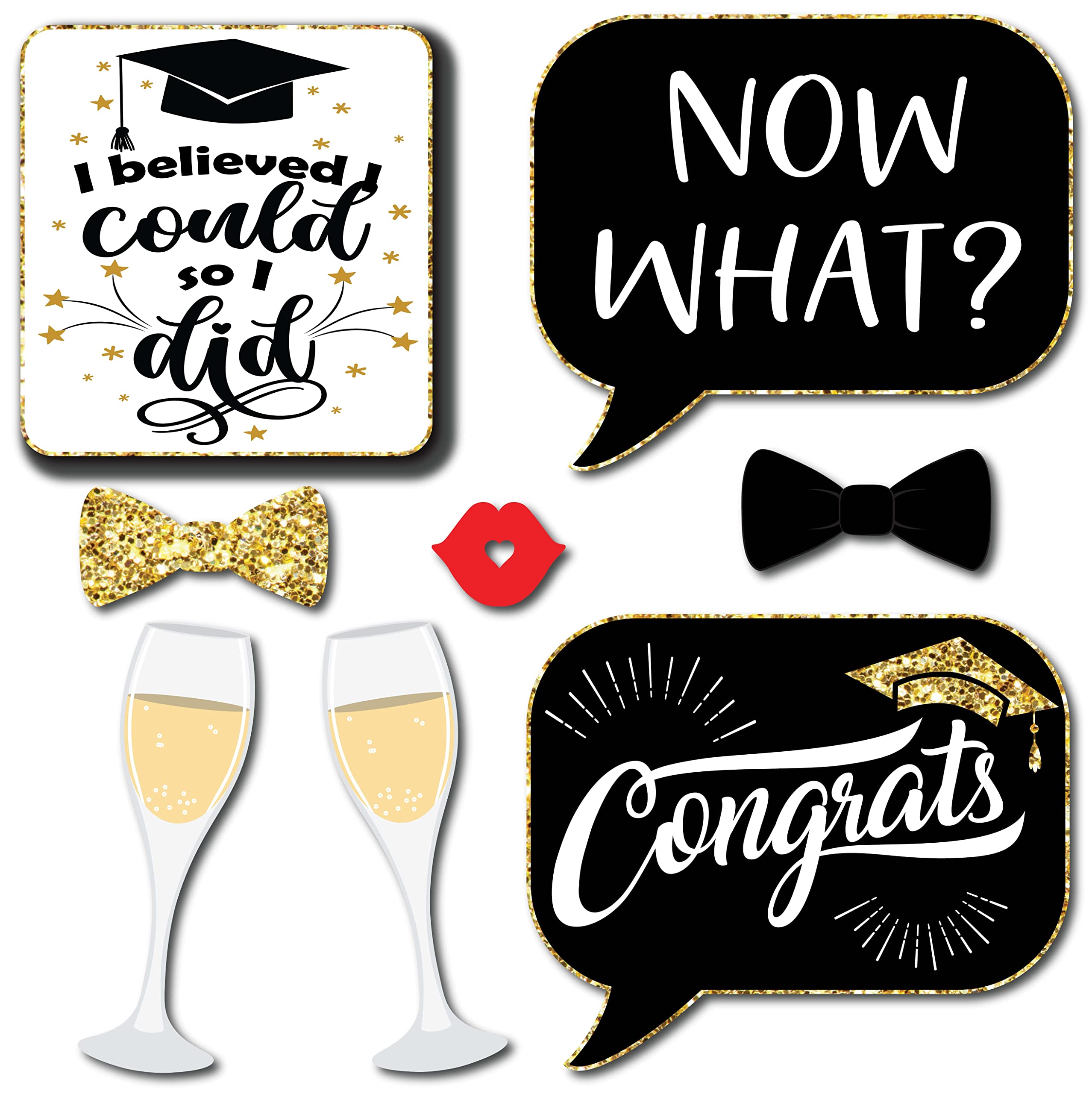 Graduation Photo Booth Props - 41-pc Photobooth Kit with 8 x 10-Inch Sign, 60 Adhesive Pads, 45 Sticks - Graduation Props - Graduation Picture Props - Grad Photo Booth Props