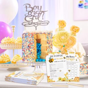 Sherr 145 Pcs Baby Shower Games Gender Neutral Set Include 125 Pcs 5 Kinds Gender Reveal Games and 20 Pencils for Baby Shower Decorations (Bee)