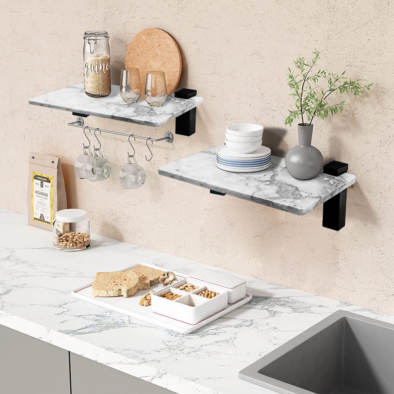 LUANT Bathroom Floating Shelves, Marble Stone Wall Mount Shelf Organizer for Home, Wall Decor,Kitchen Storage