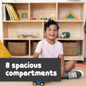 SPARK & WOW 8-Compartment Solid Wood Storage Cabinet - Toy Shelf Organizer - Shelves for Classroom - Includes Optional Wheels