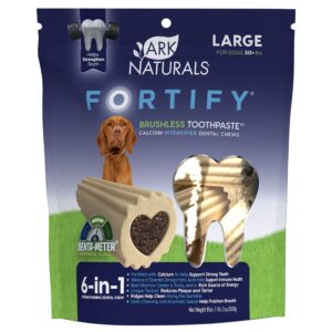 ark naturals fortify brushless toothpaste, dog dental chews for large breeds, calcium plus omegas support strong teeth and immune health, 18oz, 1 pack