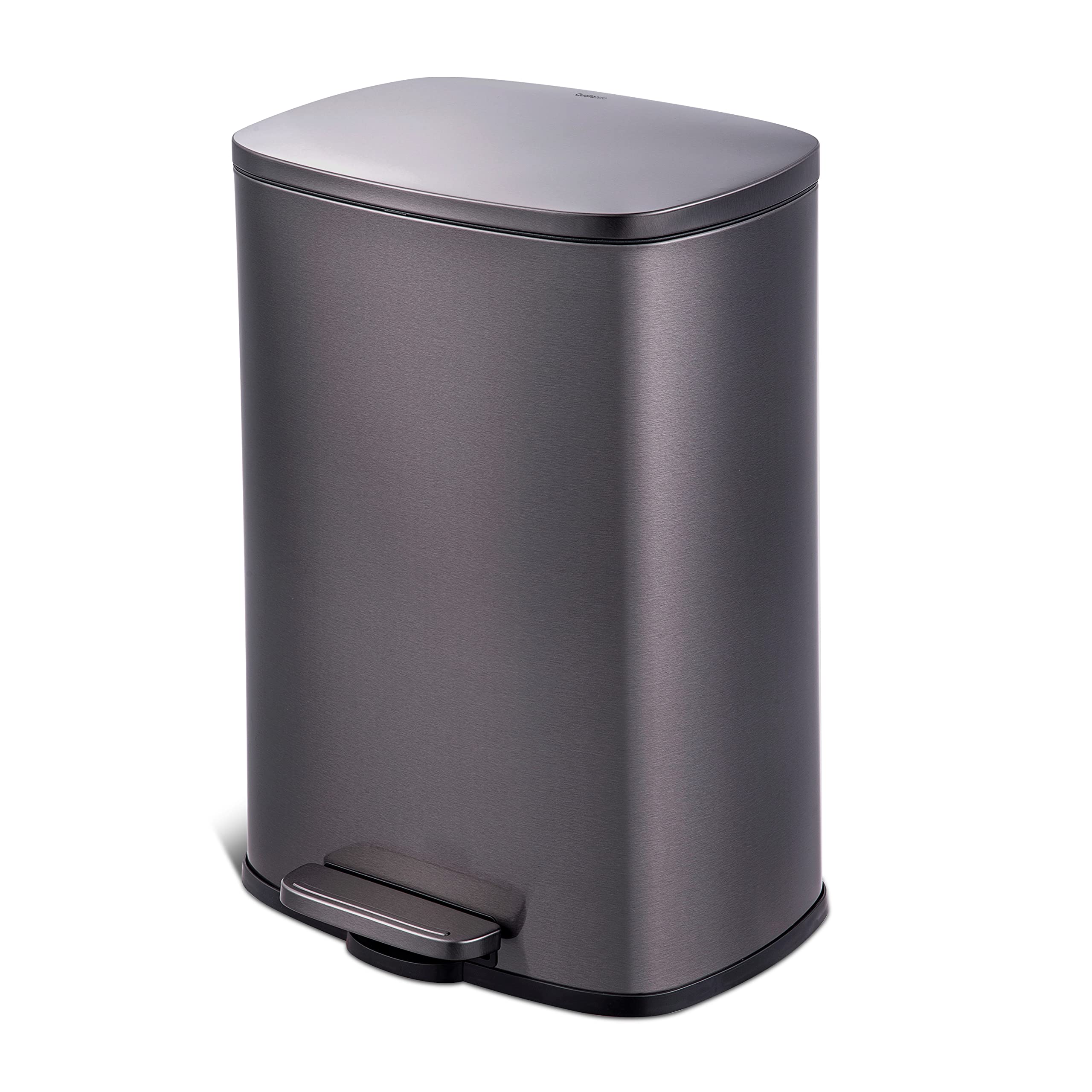 QUALIAZERO 50L/13Gal Heavy Duty Hands-Free Black Stainless Steel Commercial/Kitchen Step Trash Can, Fingerprint-Resistant Soft Close Lid Trashcan, Rectangle Shape (50L Rectangle BSS)