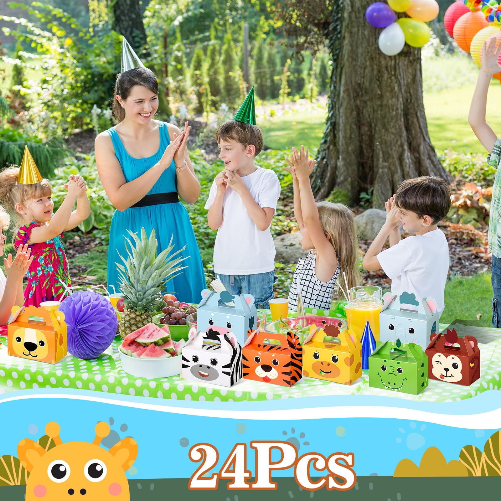 PerKoop 24 Pcs Safari Animal Party Favor Box Jungle Safari Animal Treat Box Gift Cute Zoo Animal Goodie Boxes Cardboard Candy Gift Box for Kids Girl Boy Baby Shower Jungle Theme Party Supplies