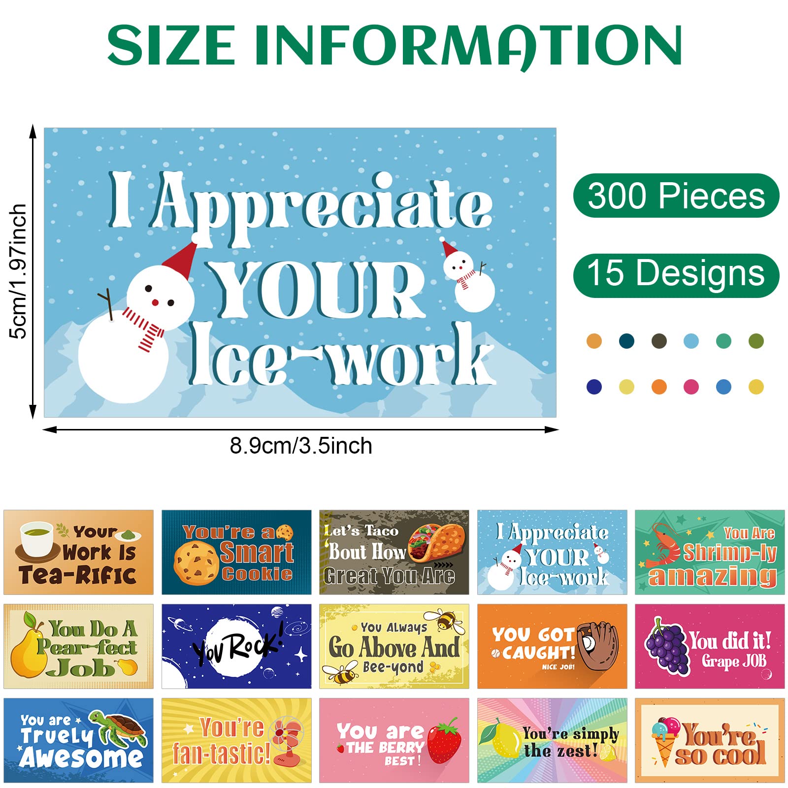 Honoson 300 Pieces Employee Appreciation Cards Bulk Inspirational Punny Cards Thank You Encouragement Cards Funny Affirmation Gifts Staff Business Cards for Team Teacher 15 Design