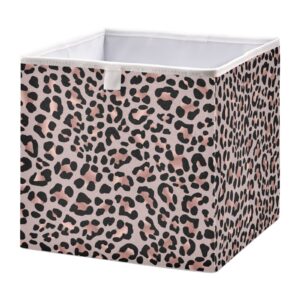 pink leopard print cheetah basket cube storage bins fabric storage baskets collapsible decorative storage box with handles organizer bag for shelf closet toy gift 15 x 11 x 7