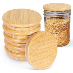 bamboo mason jar lids, wooden ball jar lids with airtight silicone seal, perfect for dry food storage. (6pcs-wide)