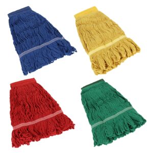 laniakea 4pcs commercial mop head, loop-end mop head replacement, heavy duty industrial mop heads for home, industrial and commercial use (red, yellow, blue, green)