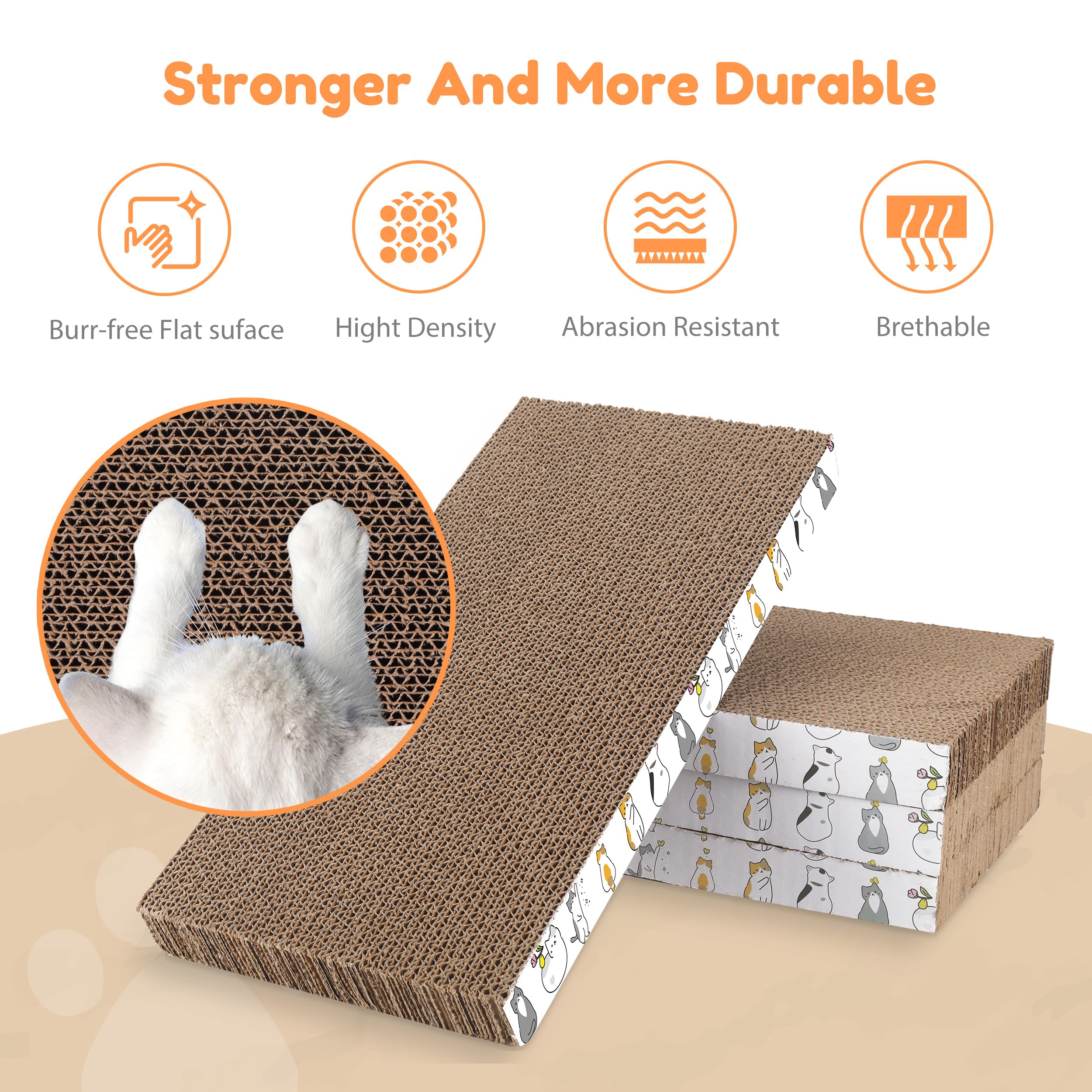 PatiencET 4 Pack Cat Scratch Pad with Box, Cardboard Cat Scratcher for Indoor Cats, Reversible Scratcher with Catnips Box Bed Desigh for Small Medium Cat Kitten, Scratching Board for Cats