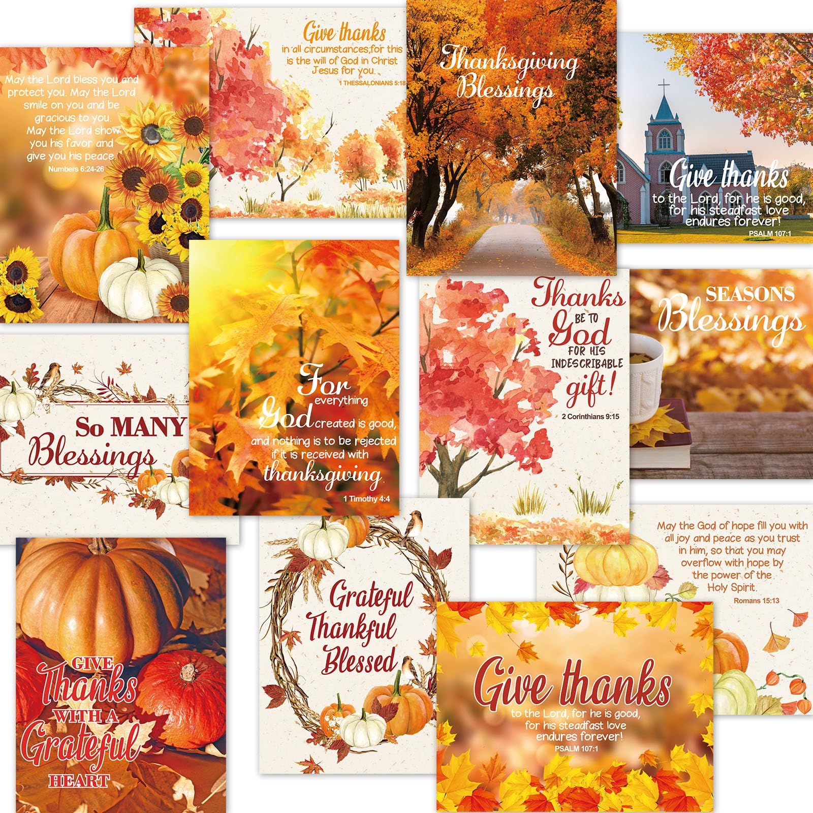 WorldBazaar Thanksgiving Greeting Cards Religious Cards with Bible Verses Envelopes 24 Pack