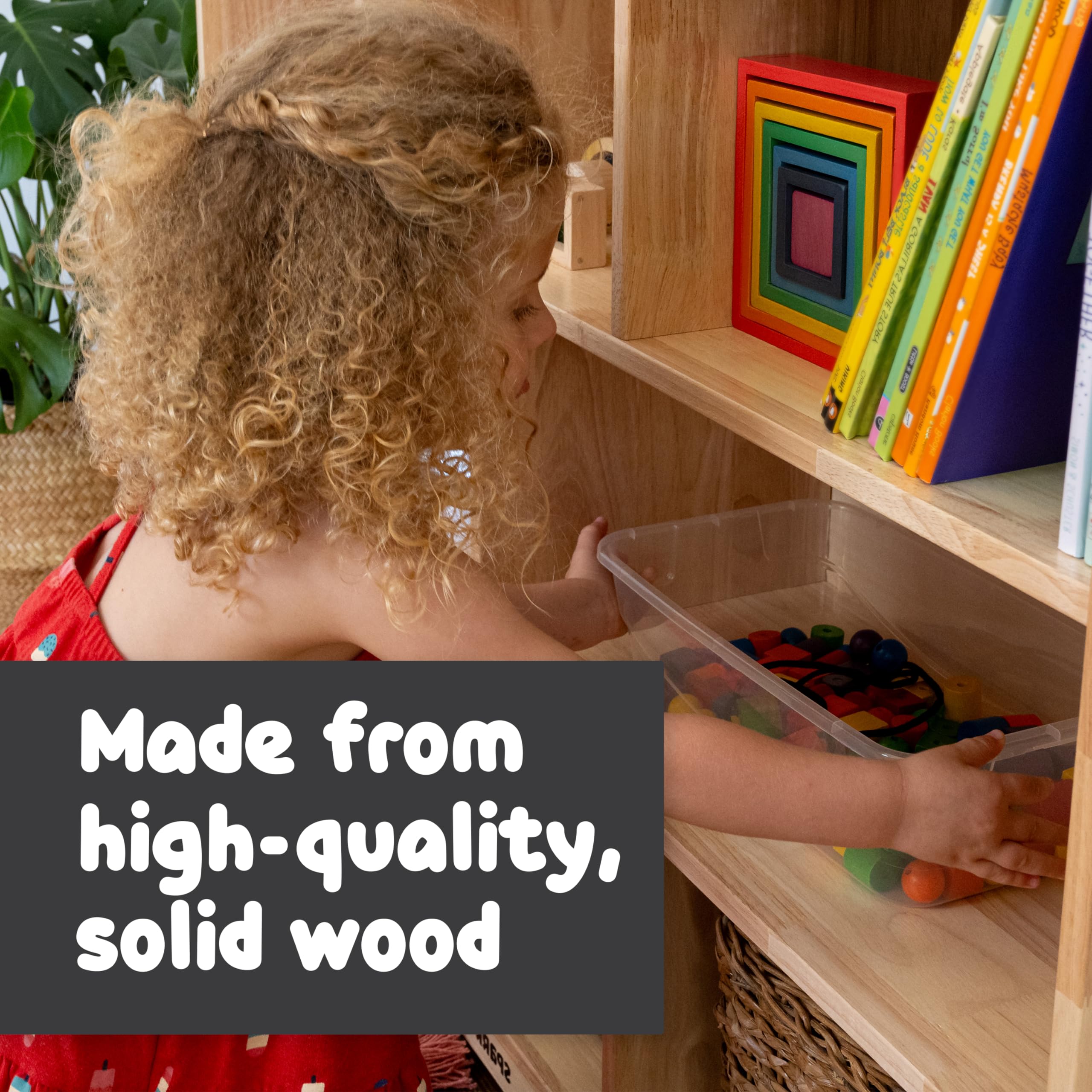 SPARK & WOW 8-Compartment Solid Wood Storage Cabinet - Toy Shelf Organizer - Shelves for Classroom - Includes Optional Wheels