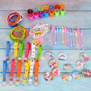 Nacipier 124PCS Bear Baby Shower Party Favor Supplies, Themed Birthday Decorations Including 12 Bracelets, 12 Keychains, 12 Button Pins, 50 Stickers, 14 Stampers, 12 Bubble Wands and Stickers