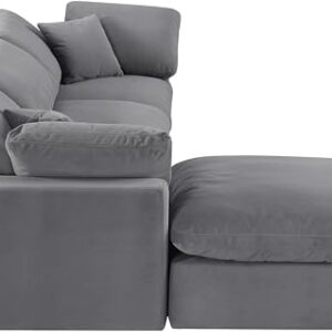 Meridian Furniture 189Grey-Sec4A Comfy Collection Modern | Contemporary Upholstered Modular Sectional, Soft Grey Velvet, Down Feather Cushions, 119" W x 79" D x 34.5" H, Grey