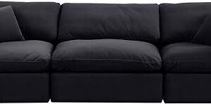 Meridian Furniture 189Black-S119 Comfy Collection Modern | Contemporary Upholstered Modular Sofa with Soft Black Velvet, Down Feather Cushions, 119" W x 40" D x 34.5" H, Black