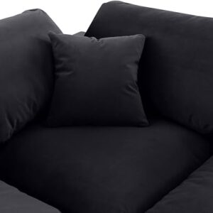 Meridian Furniture 189Black-S119 Comfy Collection Modern | Contemporary Upholstered Modular Sofa with Soft Black Velvet, Down Feather Cushions, 119" W x 40" D x 34.5" H, Black