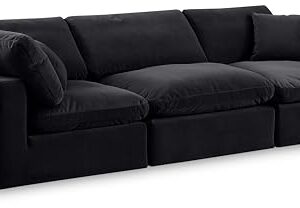 Meridian Furniture 189Black-S119 Comfy Collection Modern | Contemporary Upholstered Modular Sofa with Soft Black Velvet, Down Feather Cushions, 119" W x 40" D x 34.5" H, Black