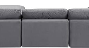 Meridian Furniture 189Grey-Sec4A Comfy Collection Modern | Contemporary Upholstered Modular Sectional, Soft Grey Velvet, Down Feather Cushions, 119" W x 79" D x 34.5" H, Grey