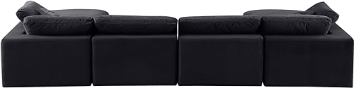 Meridian Furniture 189Black-Sec6B Comfy Collection Modern | Contemporary Upholstered Modular Sectional, Soft Black Velvet, Down Feather Cushions, 158" W x 79" D x 34.5" H, Black